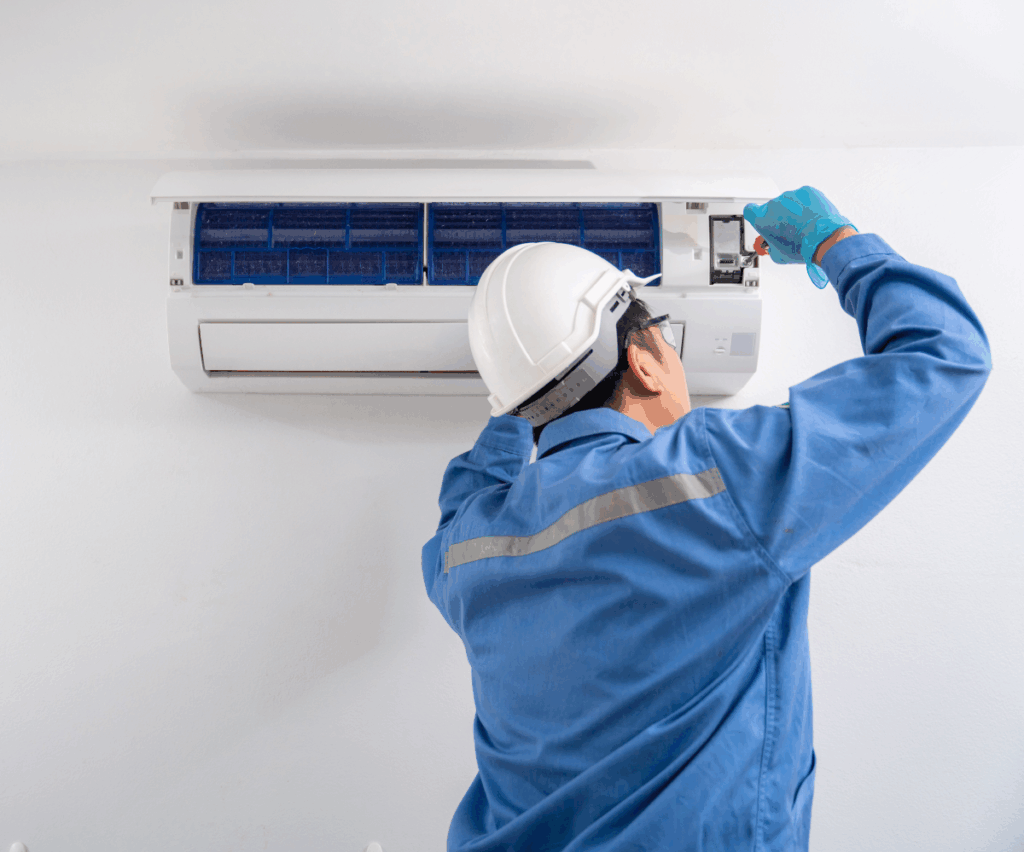 HVAC technician repairing mini split